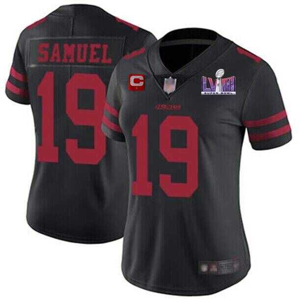 Women%27s San Francisco 49ers #19 Deebo Samuel Black Super Bowl LVIII Patch And 1-star C Patch Vapor Untouchable Limited Stitched Jersey(Run Small)->women nfl jersey->Women Jersey